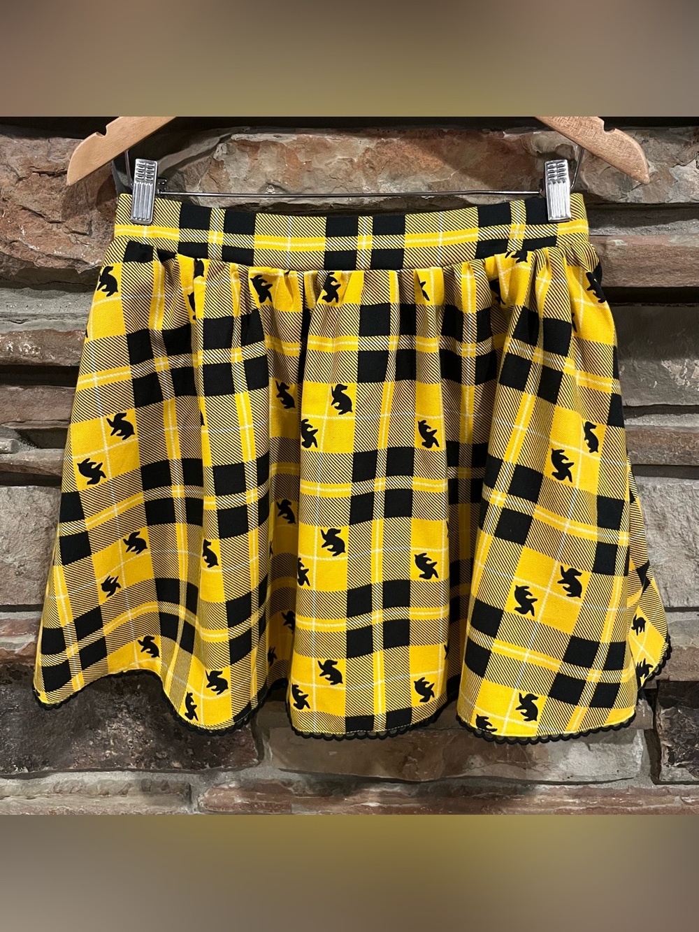 Harry Potter Hufflepuff House Yellow and Black Plaid Skater Skirt
